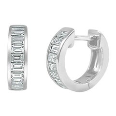 14 Karat White Gold 0.68 Carat Diamond Baguette Huggie Earrings