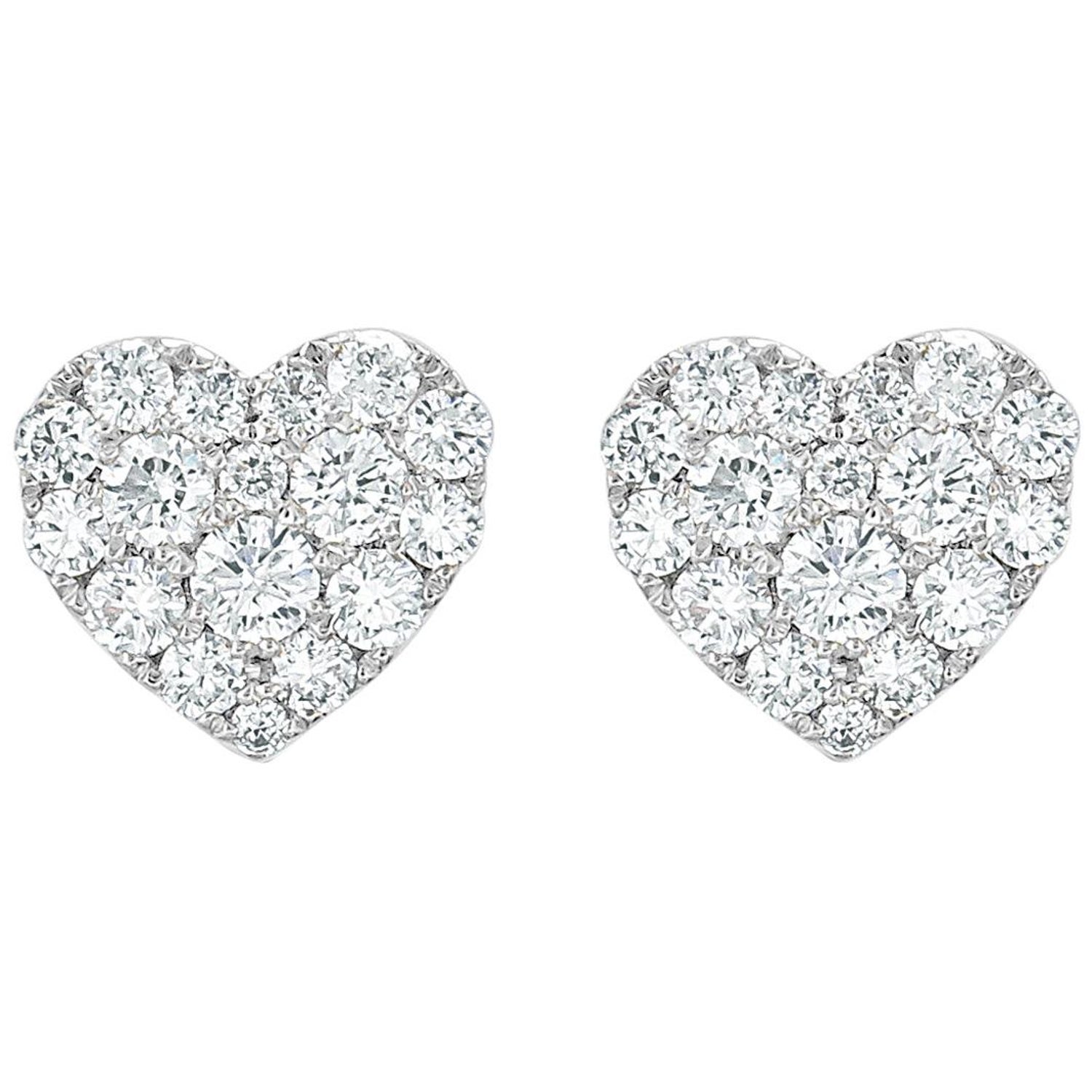 14 Karat White Gold 0.70 Carat Diamond Heart Earrings For Sale at 1stDibs