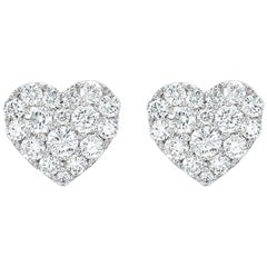 14 Karat White Gold 0.70 Carat Diamond Heart Earrings