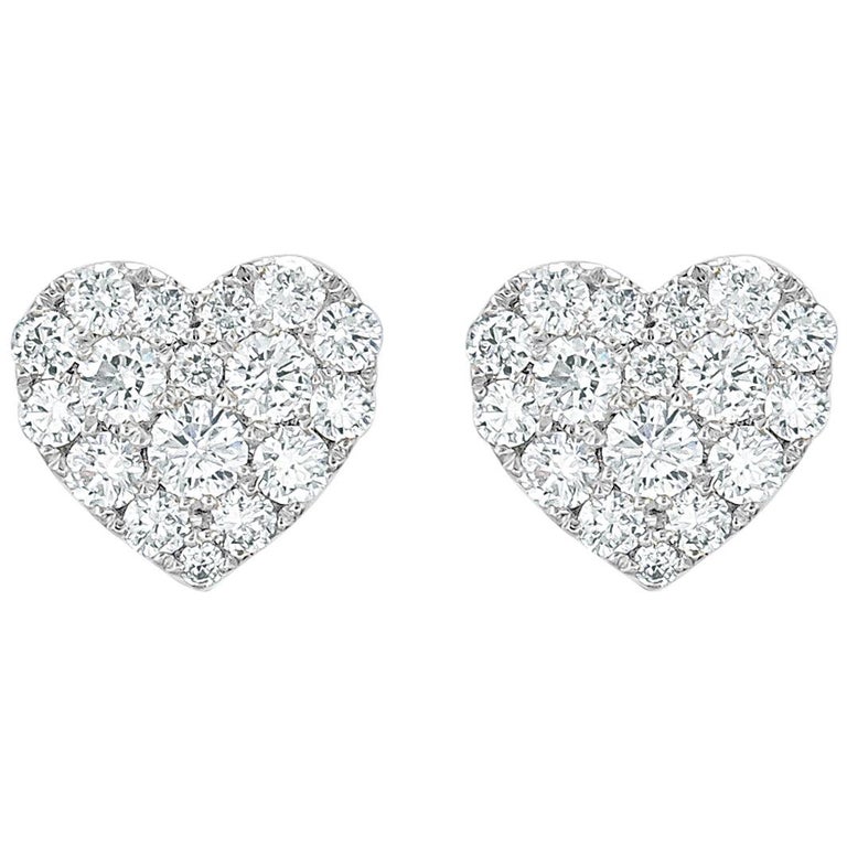 14 Karat White Gold 0.70 Carat Diamond Heart Earrings For Sale (Free ...