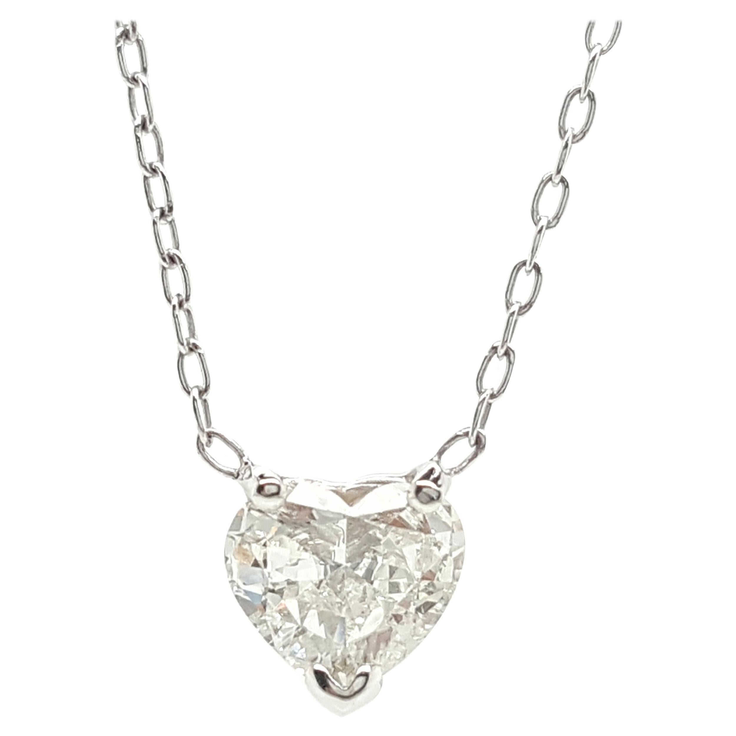 14 Karat White Gold 0.70 Carat Heart Cut Diamond Pendant Necklace