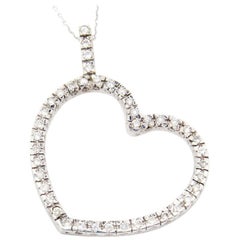 14 Karat White Gold 0.70 Carat Open Large Diamond Heart Pendant Necklace