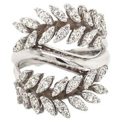 14 Karat White Gold 0.76 Carat Round-cut Natural Diamond Leaf Ring (Size 6)