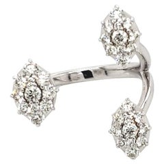 14 Karat White Gold 0.76ct Round-cut Natural Diamond 3-Cluster Ring (Size 5.5)