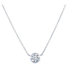 14 Karat White Gold 0.78 Carat Round Bezel Set Diamond Pendant Necklace