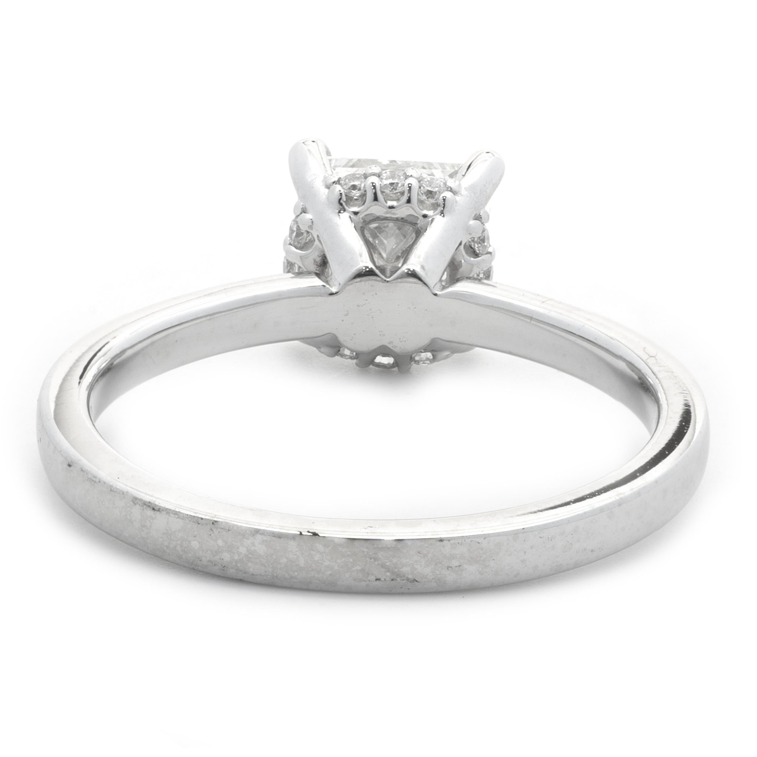 Women's 14 Karat White Gold 0.78ct Princess Cut Diamond Engagement Ring For Sale