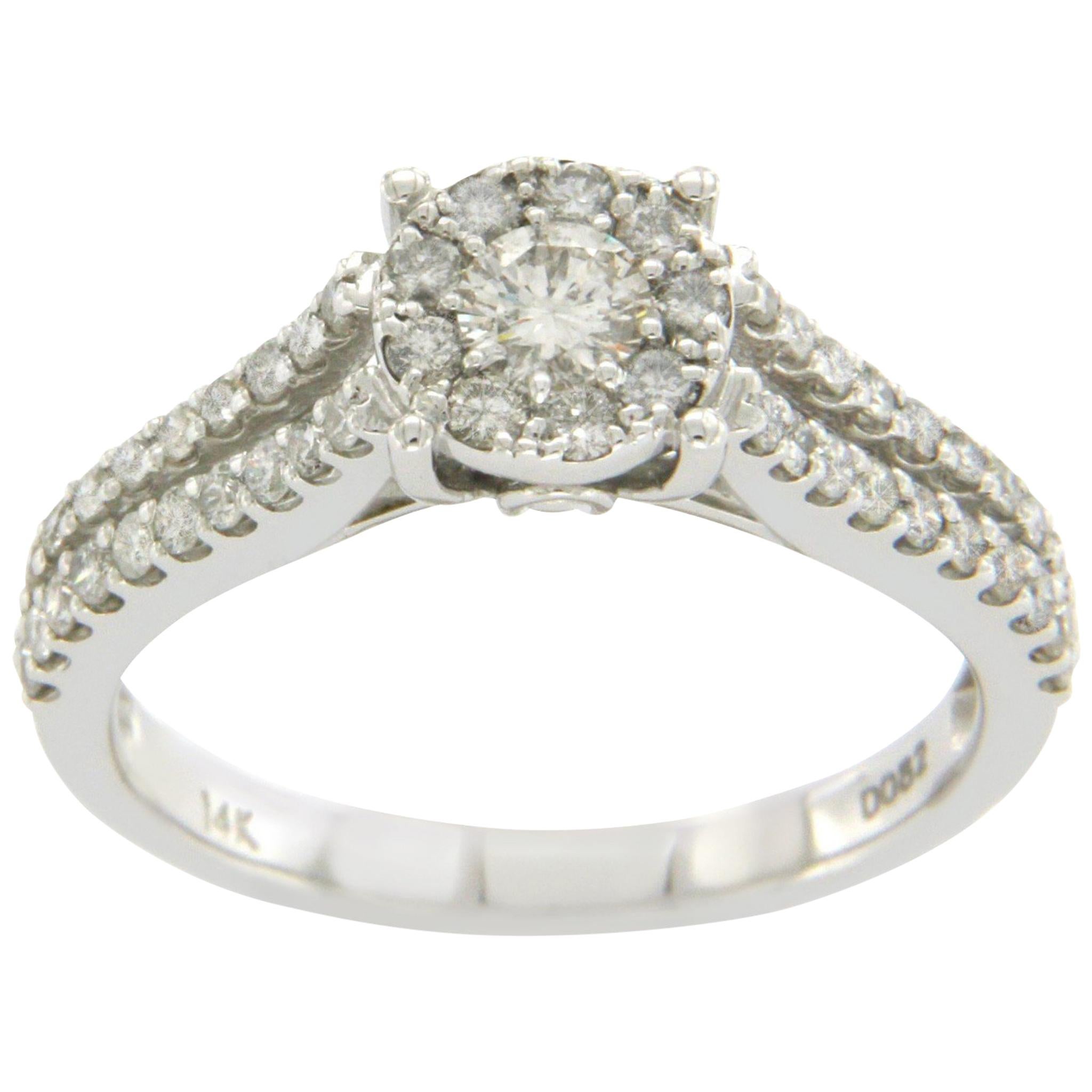 14 Karat White Gold 0.82 Carat Diamonds Engagement Ring