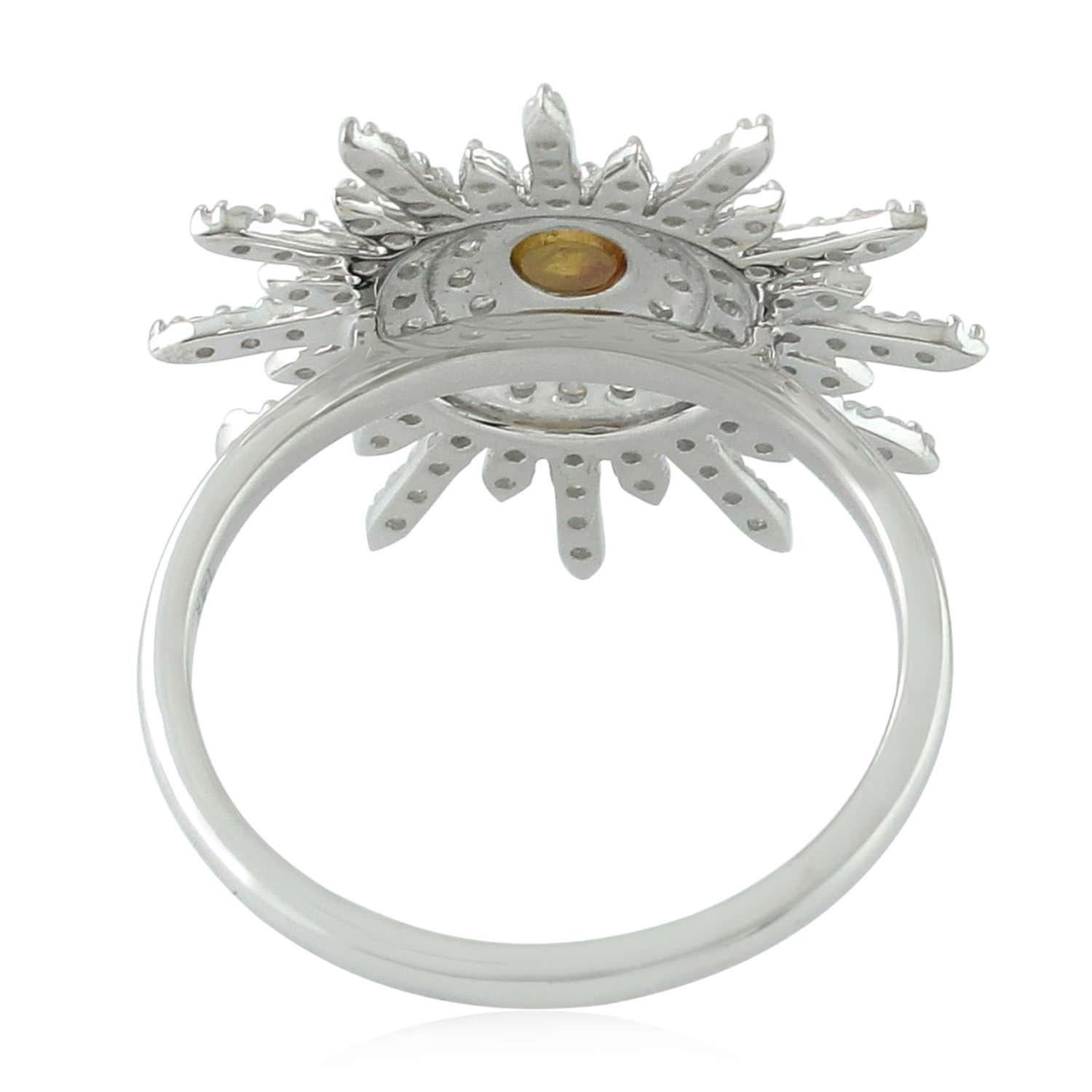 Modern 14 Karat White Gold 0.90 Carat Diamond Pave Cocktail Ring Flower Design Jewelry