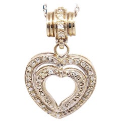 14 Karat White Gold 0.91 Carat Diamond Double Heart Necklace