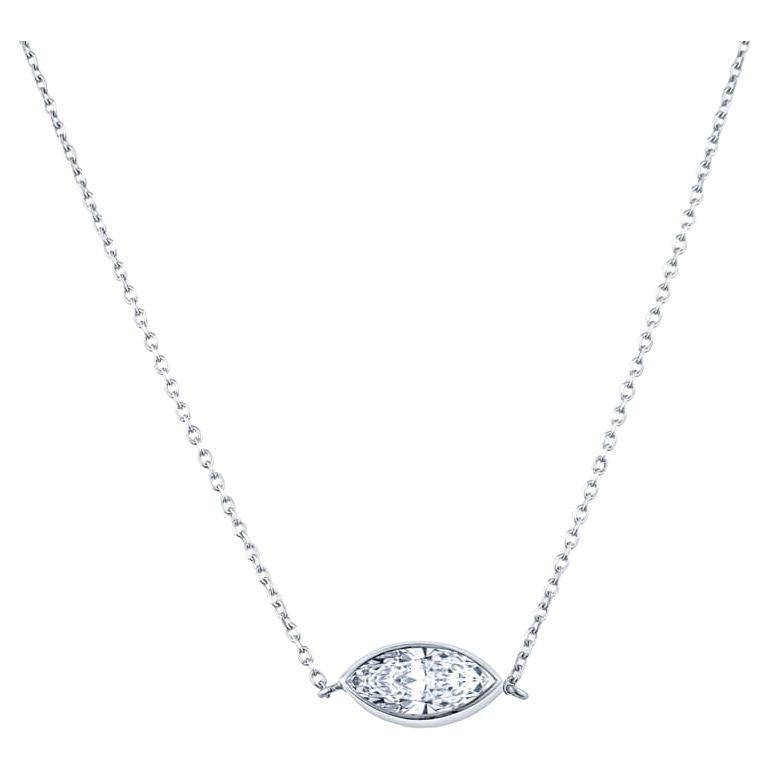14 Karat White Gold 0.92 Bezel Set Marquise Diamond, Pendant Necklace For Sale