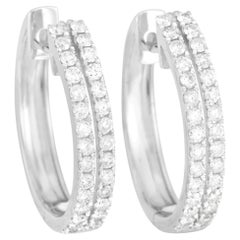 14 Karat White Gold, 1 Carat 2-Row Diamond Hoop Earrings