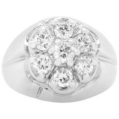 14 Karat White Gold 1 Carat Diamond Gypsy Cluster Vintage Ring