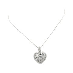 14 Karat White Gold 1 Carat Diamond Heart Pendant Necklace