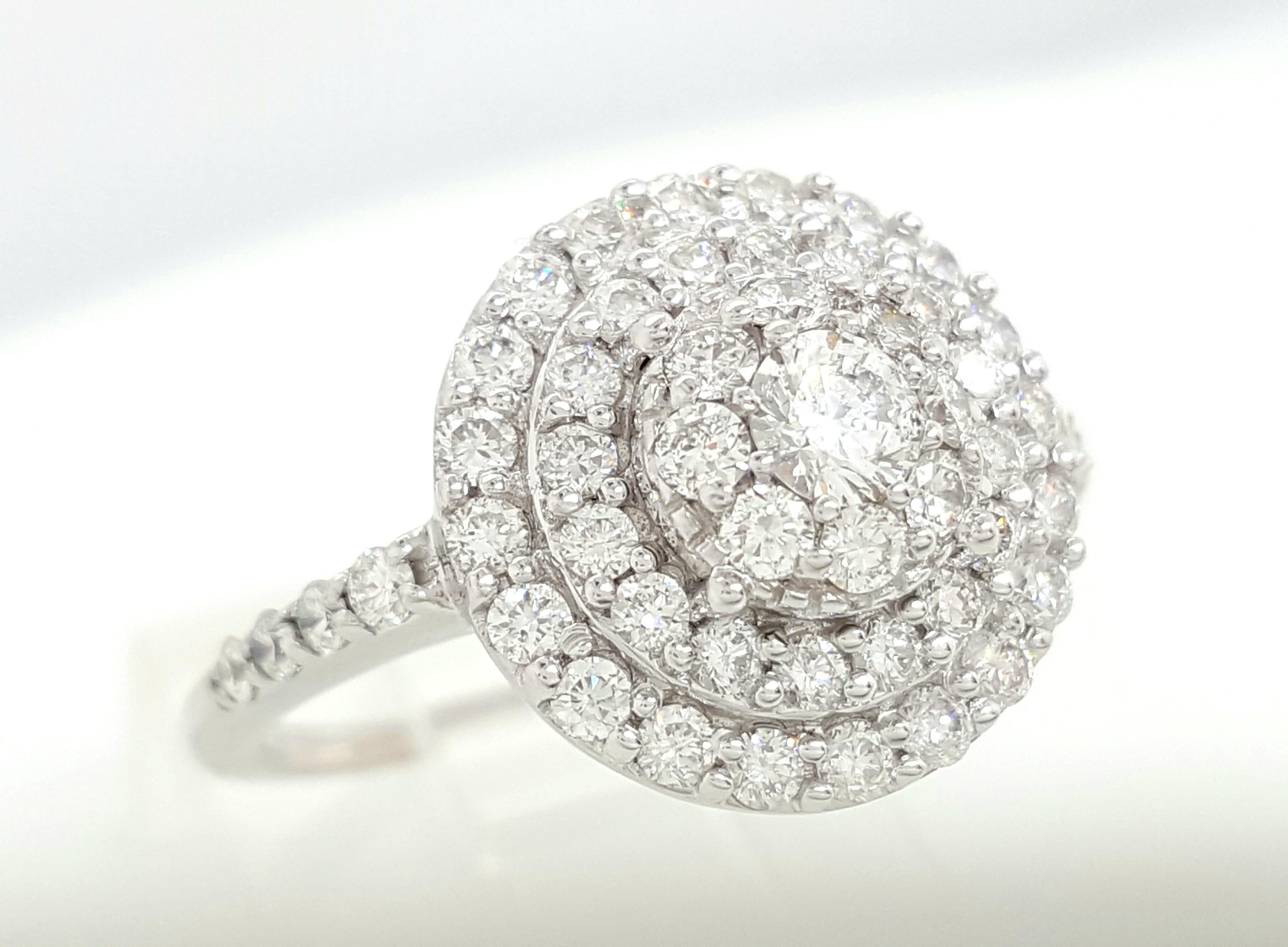 14 Karat White Gold 1 Carat Round Cut Diamond Triple Halo Engagement Ring In Excellent Condition In Addison, TX