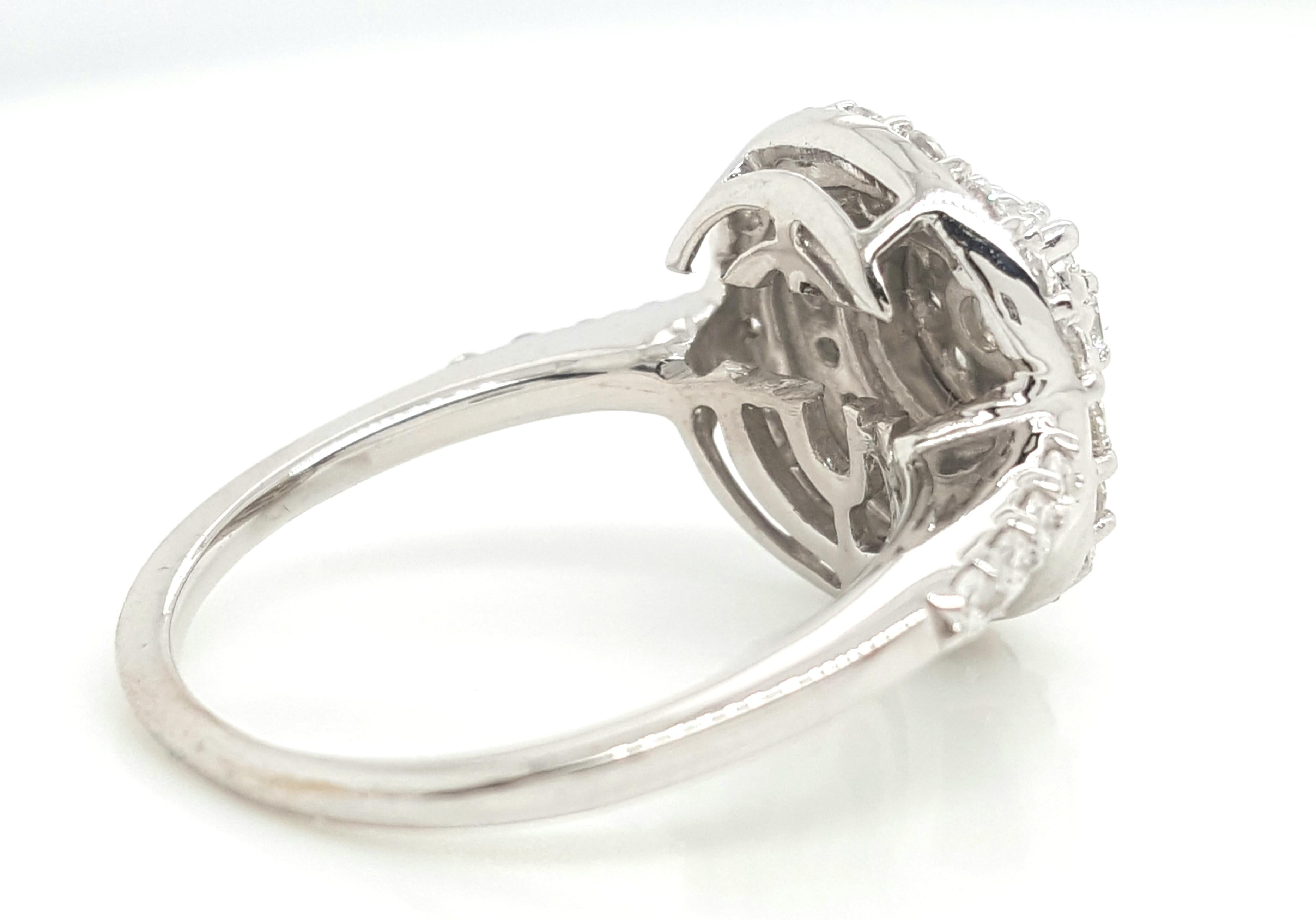 Women's or Men's 14 Karat White Gold 1 Carat Round Cut Diamond Triple Halo Engagement Ring