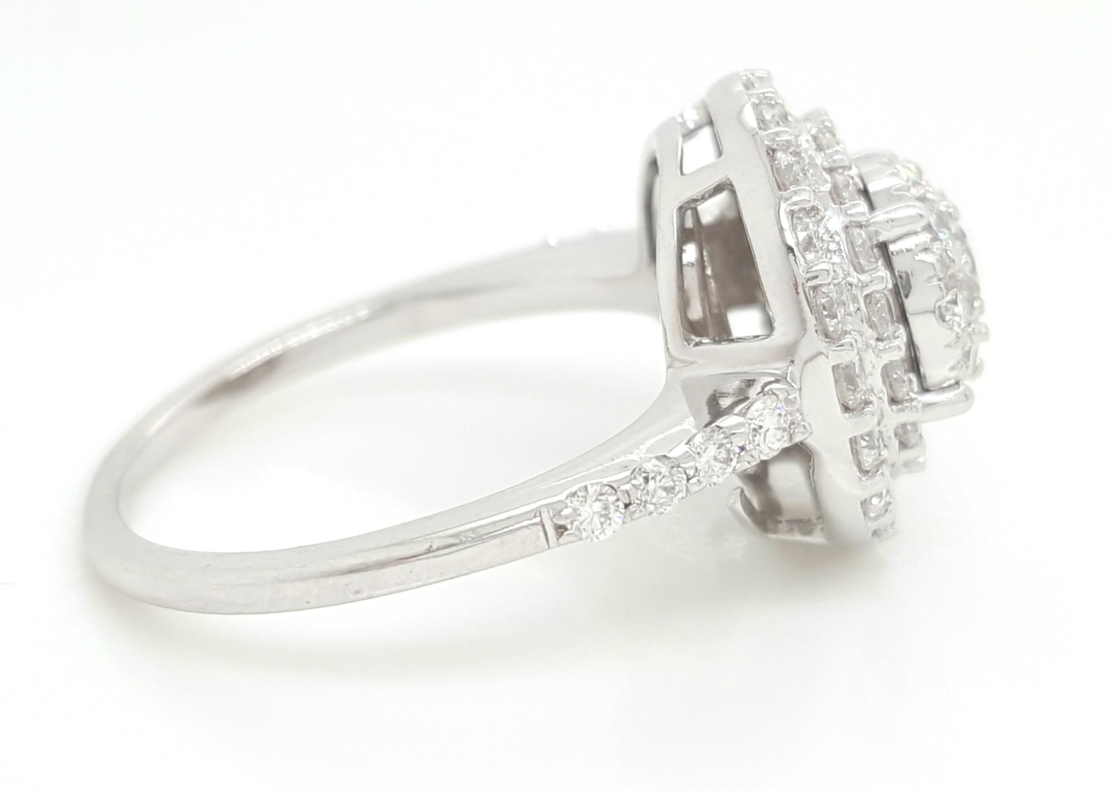 14 Karat White Gold 1 Carat Round Cut Diamond Triple Halo Engagement Ring 3