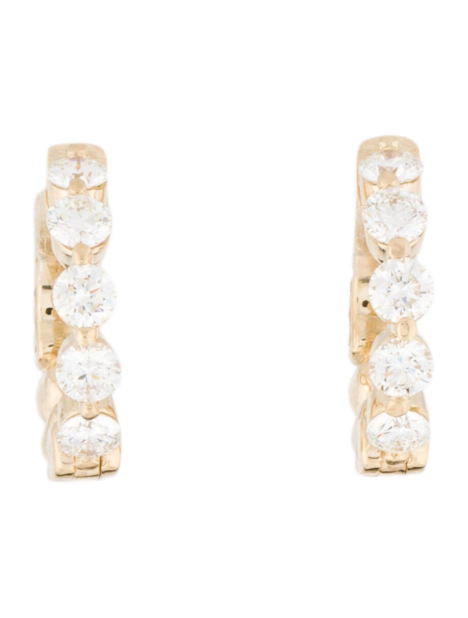 Contemporain Créoles huggies en or blanc 14 carats avec diamants de 1,0 carat en vente