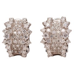 14 Karat White Gold 1.00 Carat Diamond Cluster Hoop Style Earrings