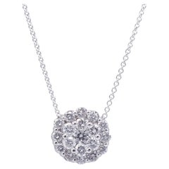 14 Karat White Gold 1.00 Carat Natural Diamond Cluster Pendant Drop Necklace