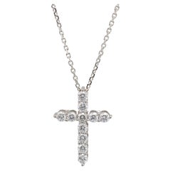 14 Karat White Gold 1.00 Carat Diamond Cross Pendant Drop Necklace