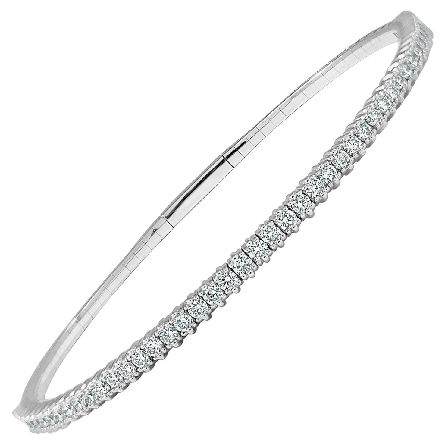14 Karat White Gold 1.00 Carat Diamond Flexible Bangle Bracelet
