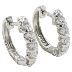 14 Karat White Gold 1.00 Carat Diamond Huggie Hoop Earrings