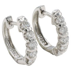 14 Karat White Gold 1.00 Carat Diamond Huggie Hoop Earrings 