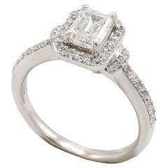 14 Karat White Gold 1.00 Carat Emerald Cut Diamond Halo Engagement Ring
