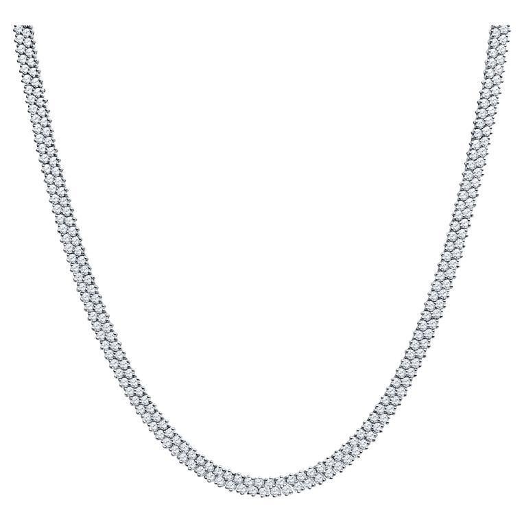 14 Karat White Gold 10.13 Carat Total Weight Diamond Two Row Choker Necklace For Sale