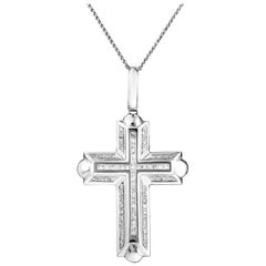 14 Karat White Gold 1.05 Carat Diamond Thick Cross Pendant Necklace