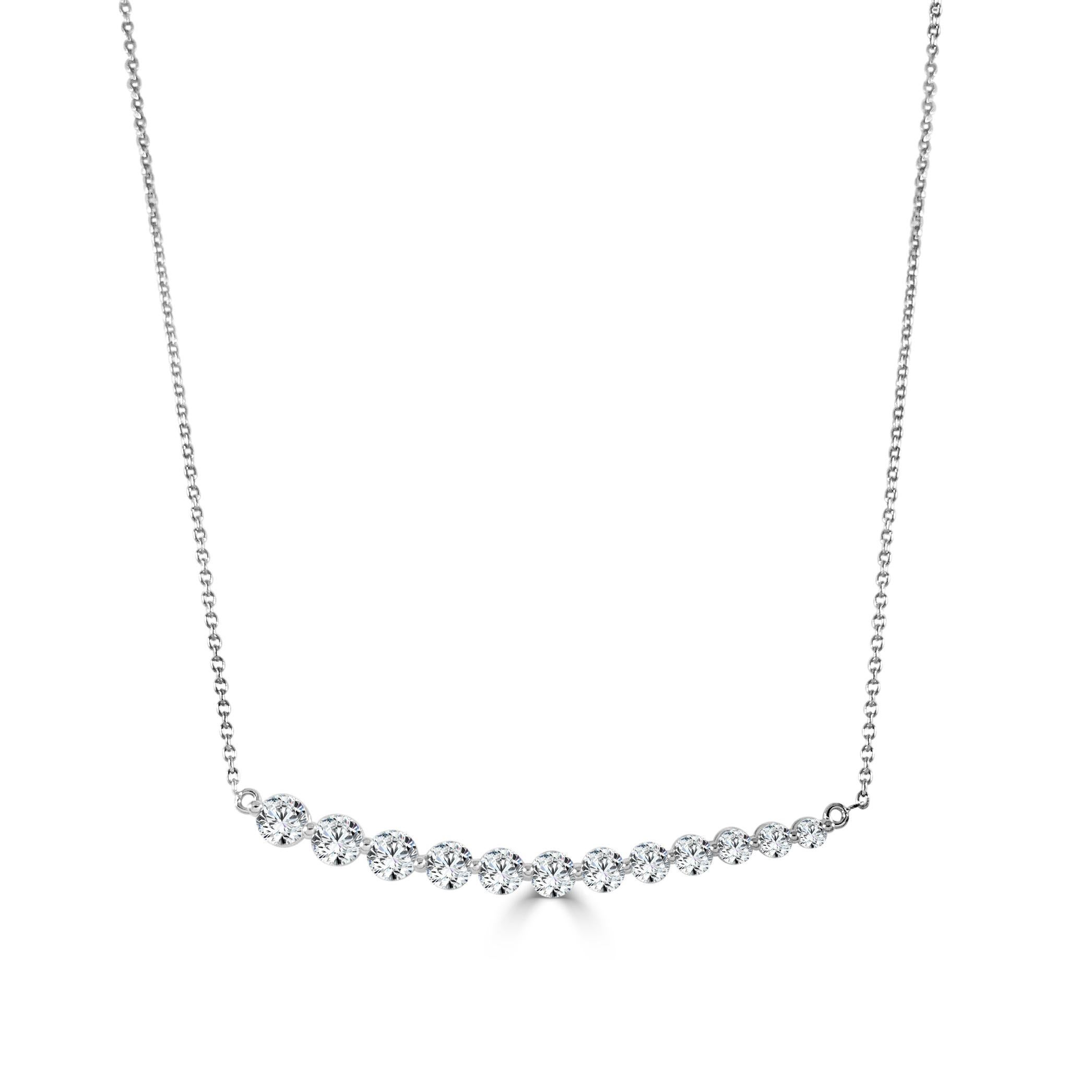 14 Karat White Gold 1.06 Carat Diamond Curved Bar Necklace For Sale at ...