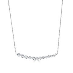 14 Karat White Gold 1.06 Carat Diamond Curved Bar Necklace