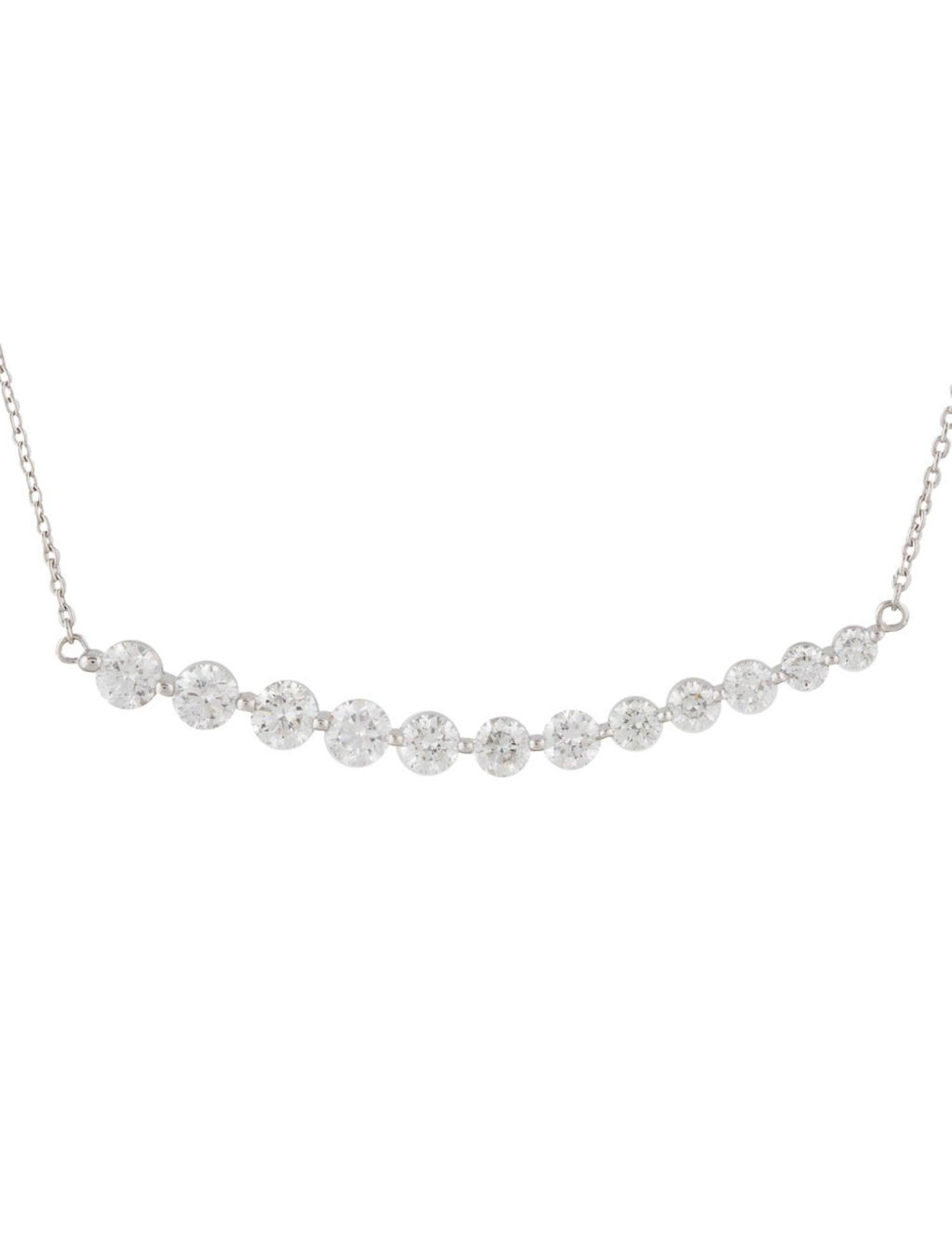 Women's 14 Karat White Gold 1.06 Carat Diamond Curved Bar Necklace For Sale