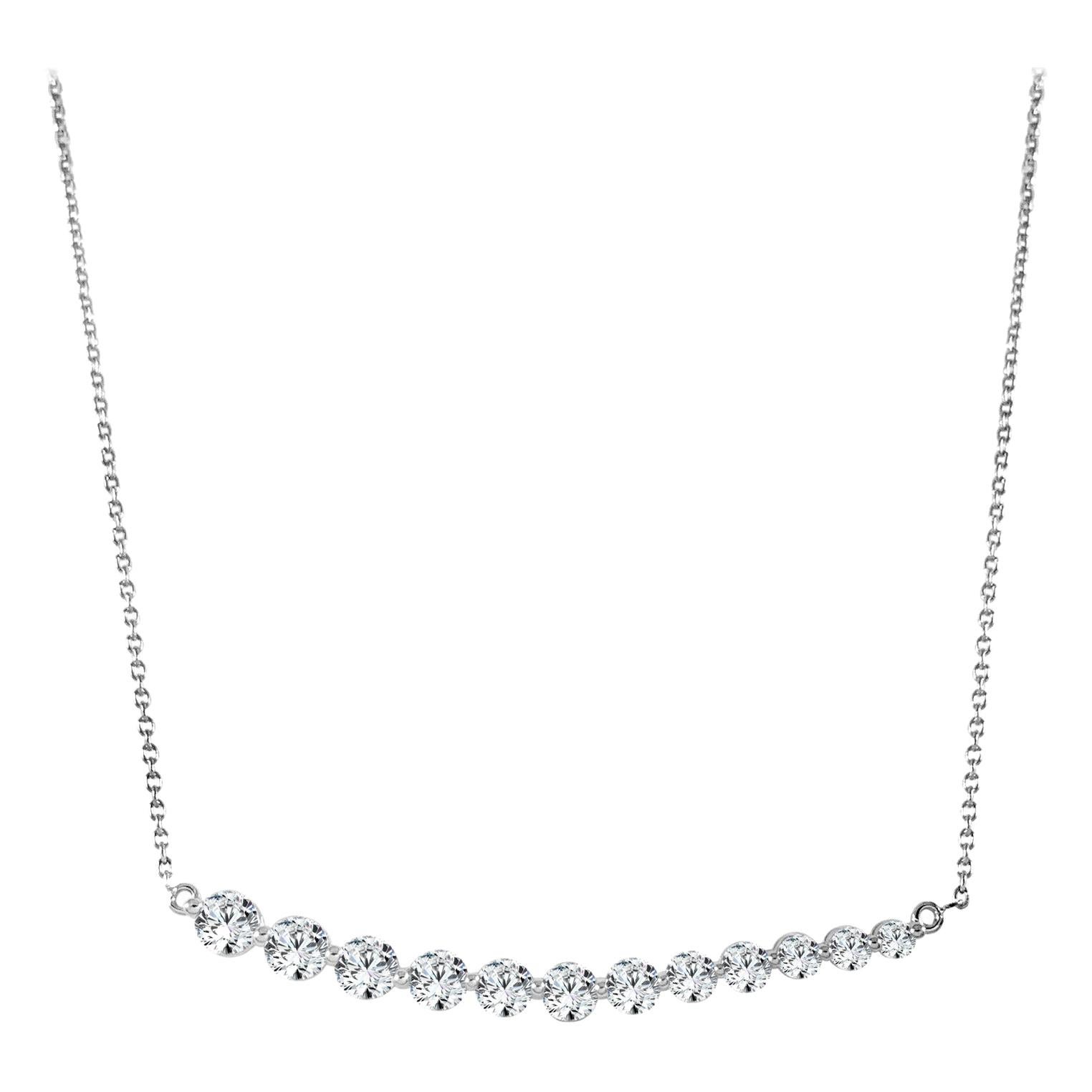14 Karat White Gold 1.06 Carat Diamond Curved Bar Necklace