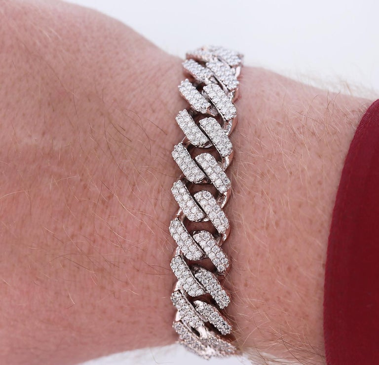 14 Karat White Gold 10.71 Carat Diamond Cuban Chain Link Bracelet For