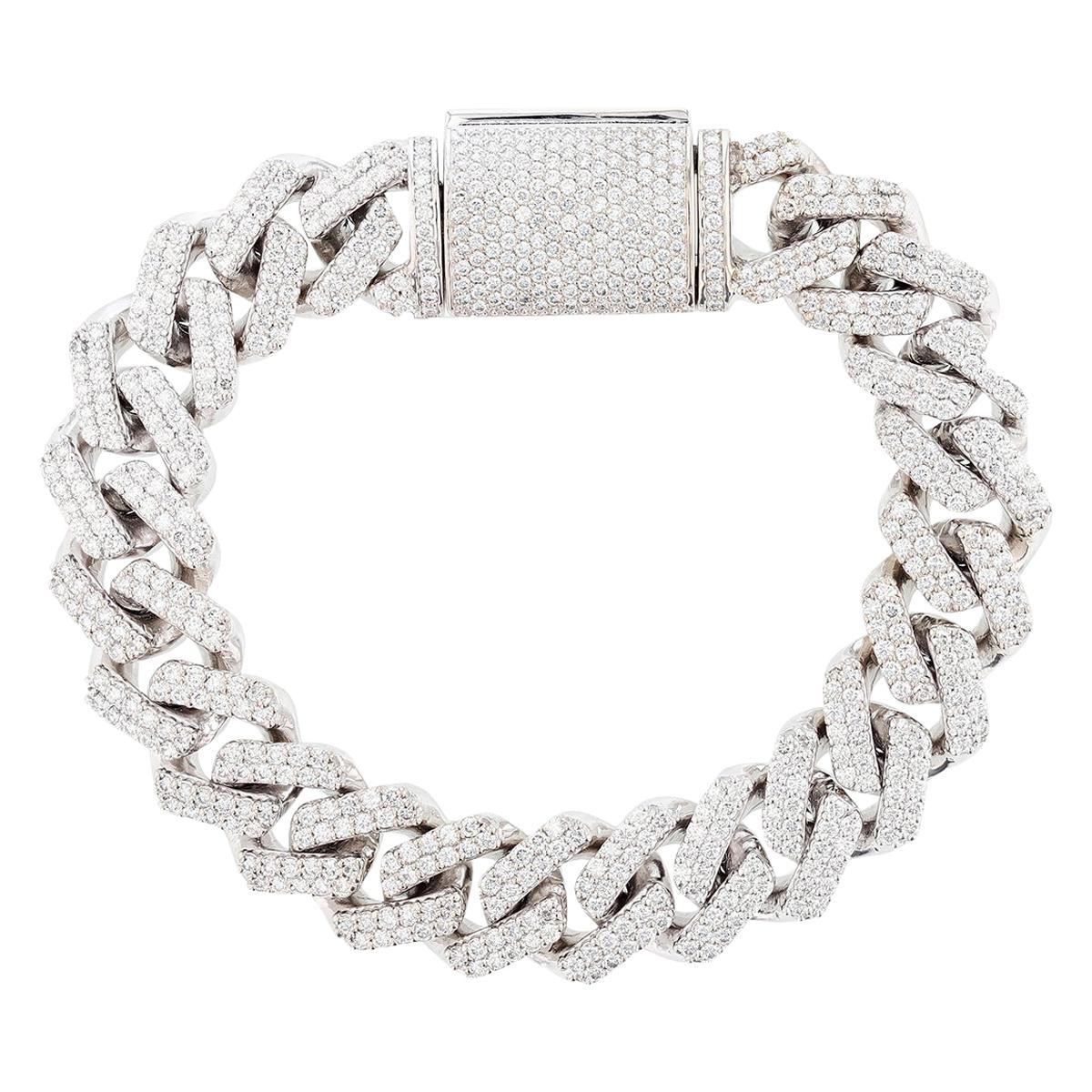 14 Karat White Gold 10.71 Carat Diamond Cuban Chain Link Bracelet