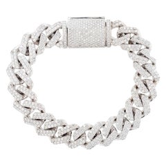 Bracelet à maillons cubains en or blanc 14 carats avec diamants de 10,71 carats