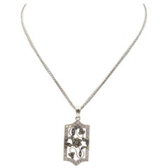 14 Karat White Gold 1.10 Carat White or Cognac Diamond Flower Pendant Necklace