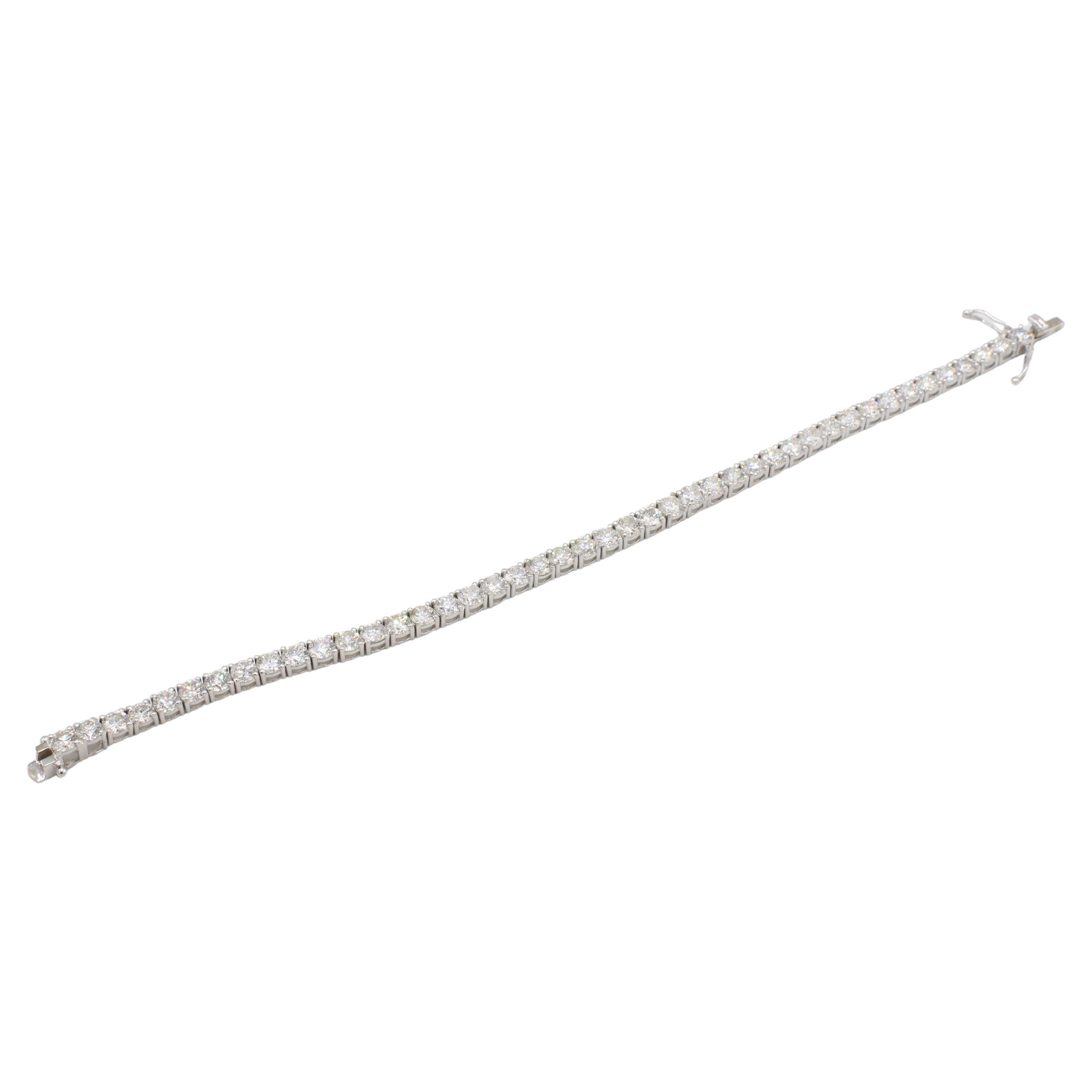 14 Karat Weißgold 11,00 Karat Natürlicher Runder Diamant Tennis Line Armband (Rundschliff) im Angebot