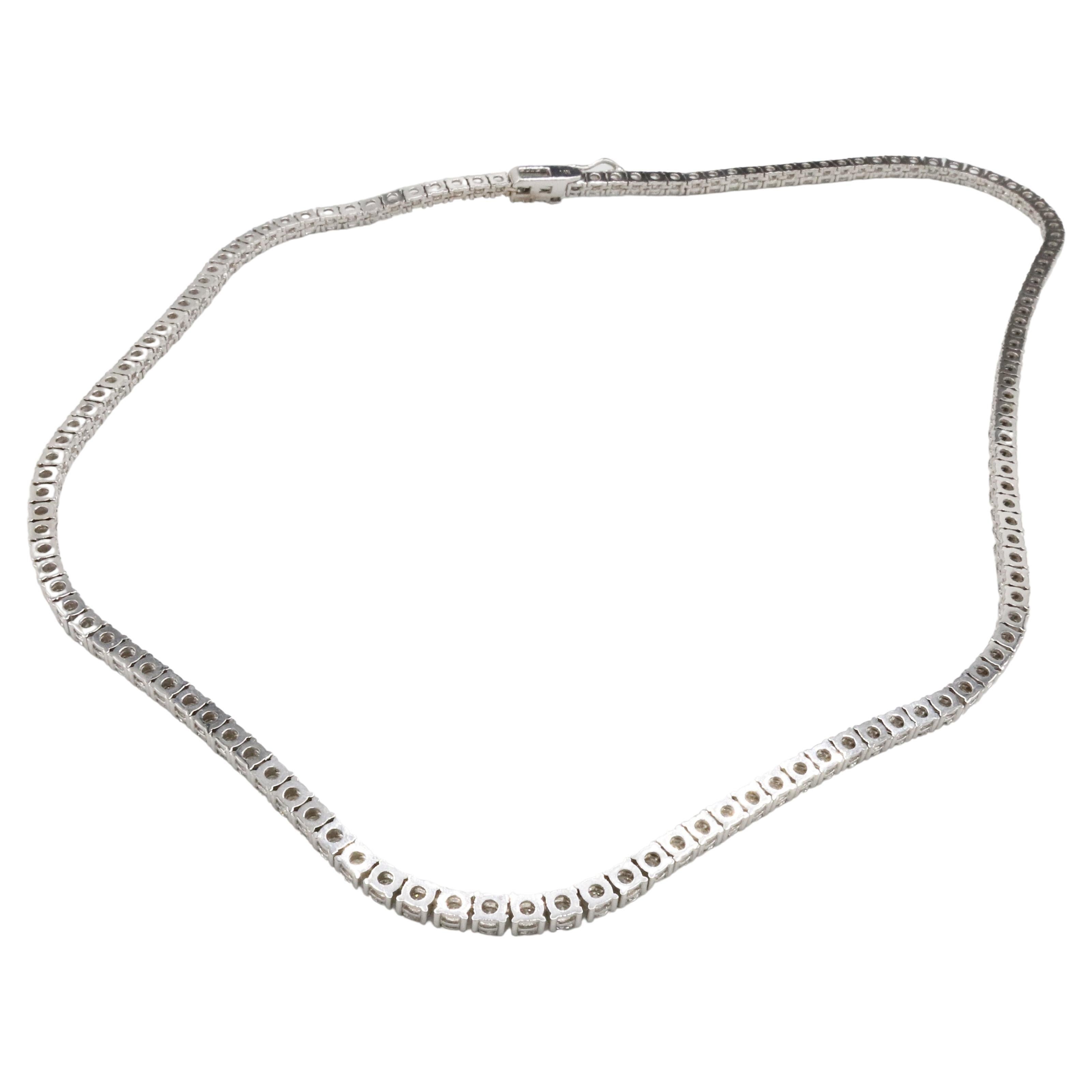 14 Karat White Gold 11.22 Carat Natural Round Diamond Tennis Necklace In New Condition In  Baltimore, MD