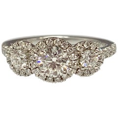 14 Karat White Gold 1.13 Carat Total Weight 3-Stone Diamond Engagement Ring