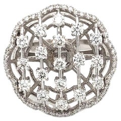 14 Karat White Gold 1.14 Carat Natural Diamond 5-Row Diamond Ring Size 6.25