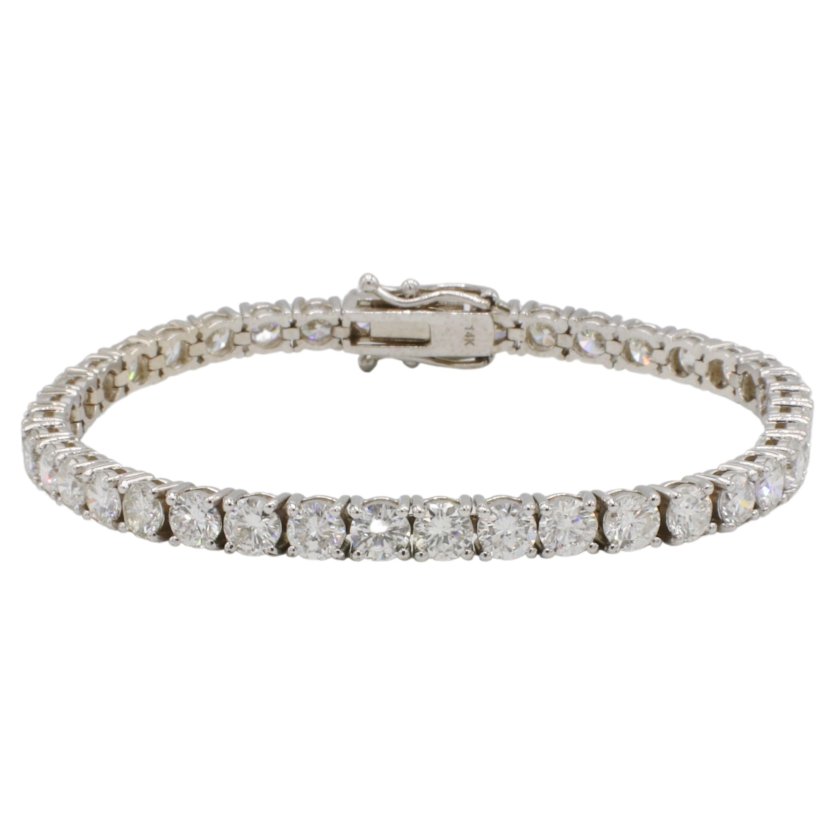 Bracelet tennis ligne en or blanc 14 carats avec diamants naturels ronds de 11,62 carats