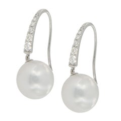 14 Karat White Gold South Sea Pearl & 0.26 Diamond Drop Earrings