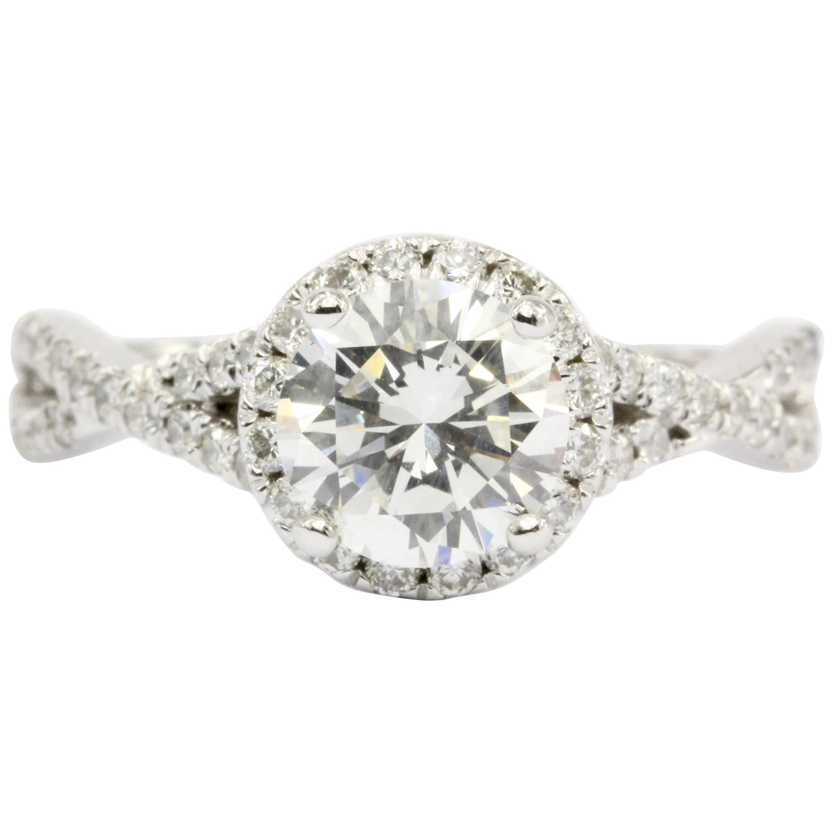 14K White Gold 1.2 Carat Halo Set Diamond Engagement Ring