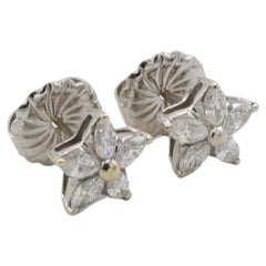14 Karat Weißgold 1,20 Karat Marquise Naturdiamant Blume Ohrstecker