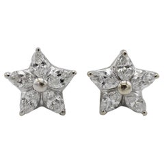 Orecchini a perno in oro bianco 14 carati da 1,20 carati con diamante naturale marquise
