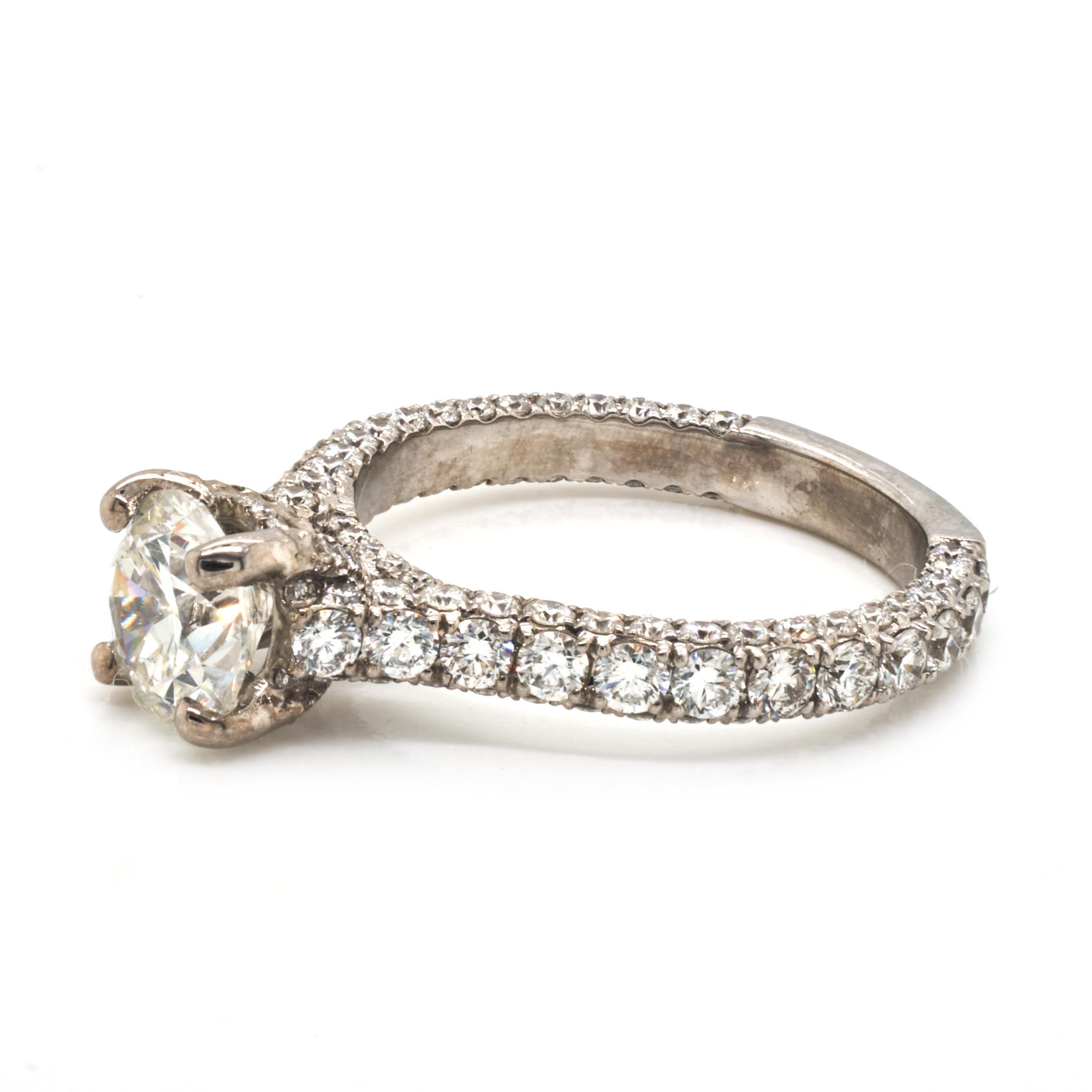 Round Cut 14 Karat White Gold 1.21ct Round Diamond Engagement Ring For Sale
