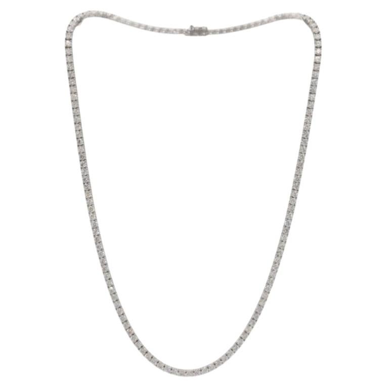 14 Karat White Gold 12.45 Carat Natural Diamond Tennis Line Necklace