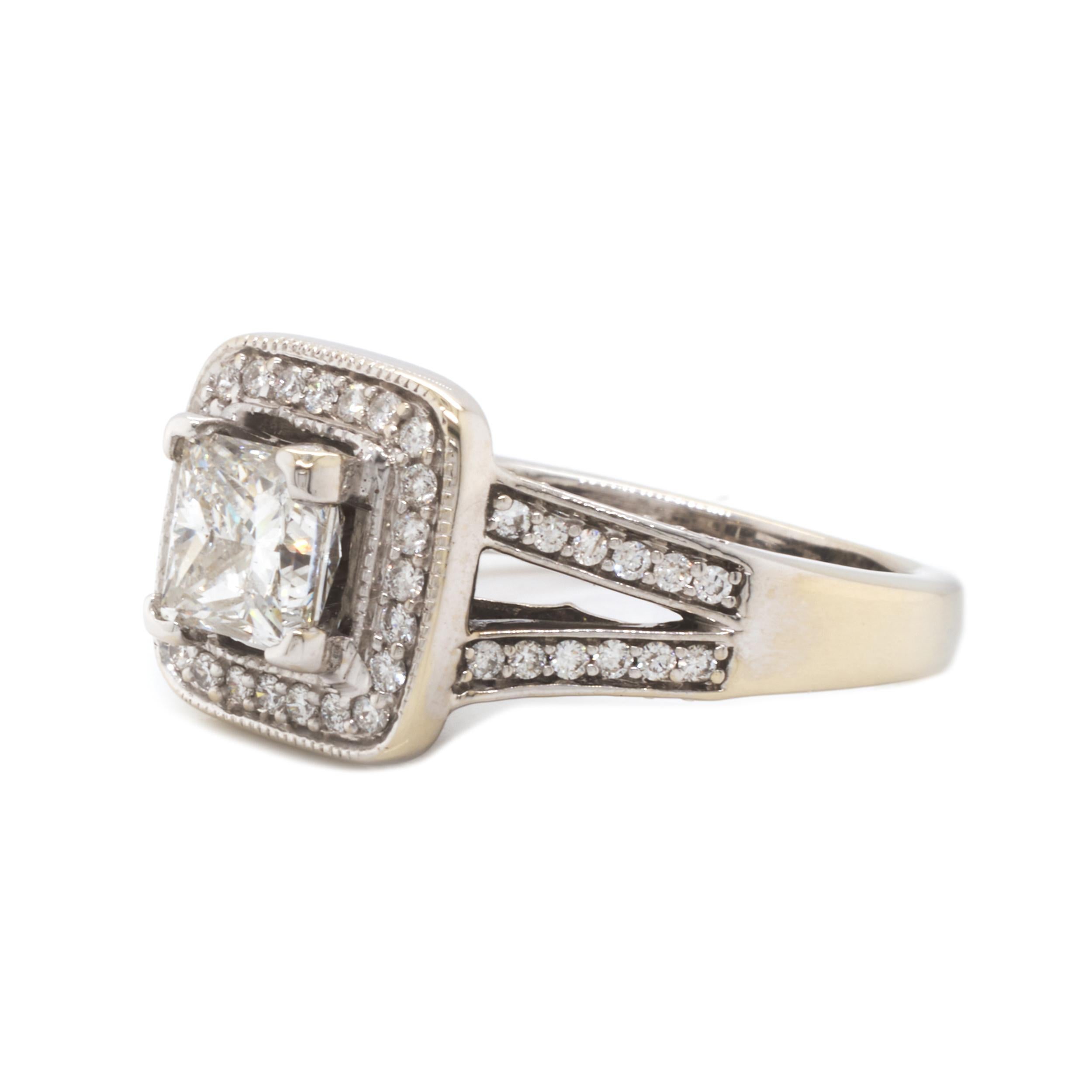 Women's 14 Karat White Gold 1.24ct Princess Cut Diamond Engagement Ring